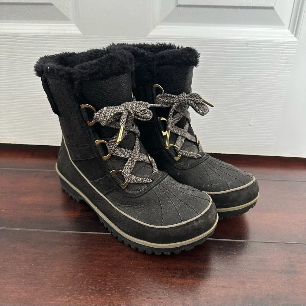 Size 7.5 Sorel Womens Tivoli II Black Waterproof Winter Boots Faux Fur Insulated - Picture 3 of 10